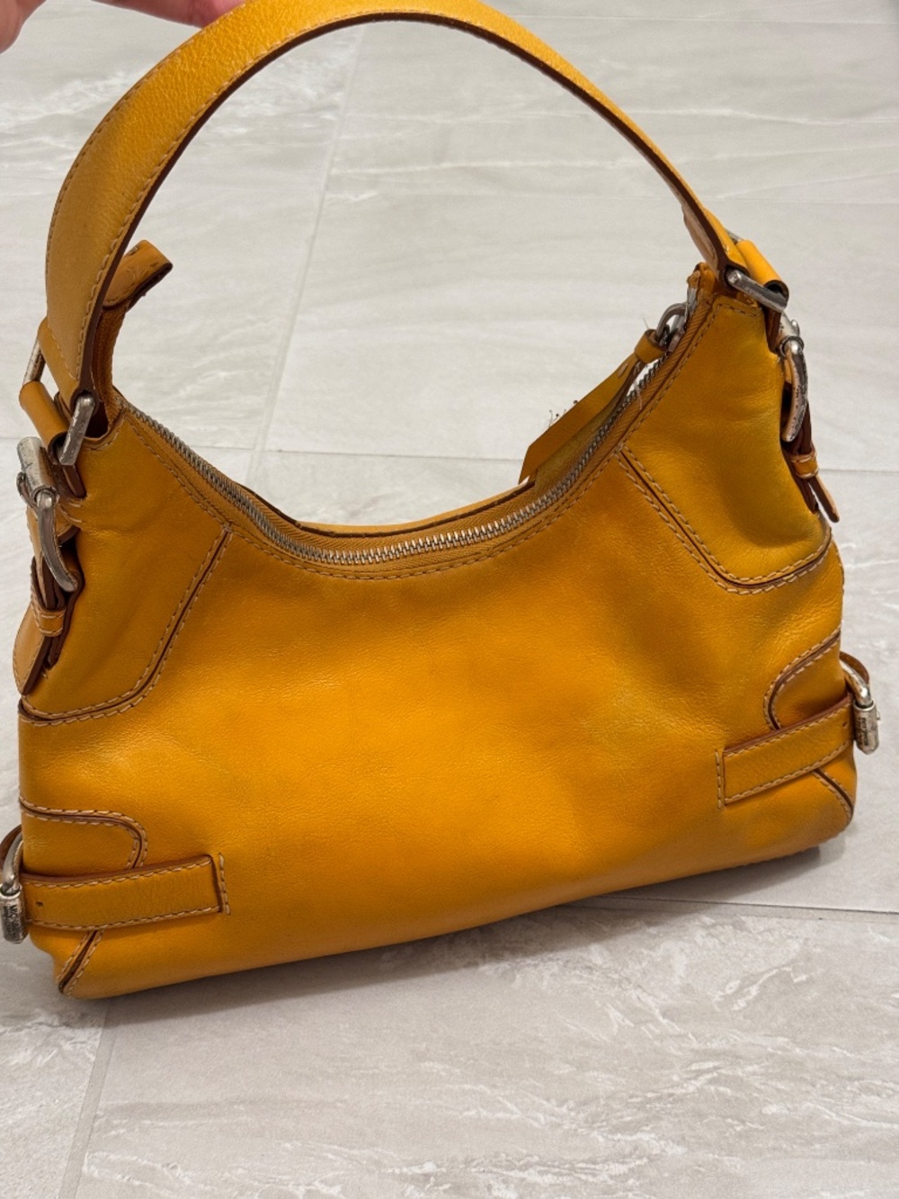 Vintage Michael Kors Mustard Yellow Leather Hobo Shoulder Bag